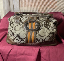 GUESS Beige Brown Logo Satchel Top Handle Zip...
