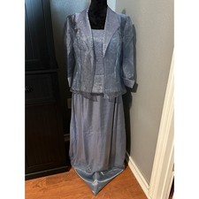 Alex Evenings Gown  Jacket Set Size 12 Silver Formal Mother of Bride Classic