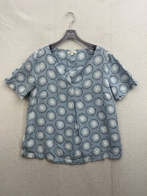 White Stuff Tunic Women s 12 Blue Linen Popover Lagenlook Embroidered Oversized