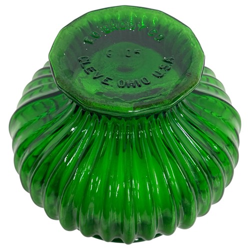 Vintage E.O. Brody Green Glass Vase Pedestal Ribbed Melon Fish Bowl 5.25" G-105 - Picture 7 of 11