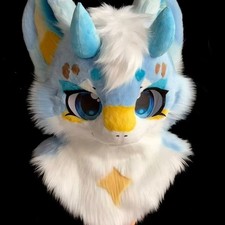 Fursuit Long haired Dog Fox Mascot Party Halloween Fur Cosplay head 