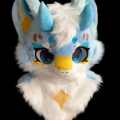 Fursuit Long haired Dog Fox Mascot Party Halloween Fur Cosplay(head)