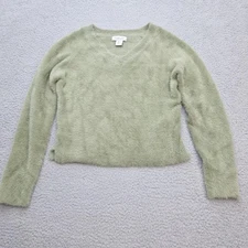 Rachel Zoe Sweater Womens XS Sage Green V Neck Cropped Eyelash Knit Super Soft