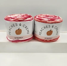 2 Peaches & Creme Stripey Yarn - Energetic Pink - 4 - Worsted / Medium - Cotton