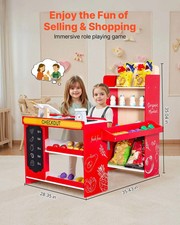 Kids Grocery Store Playset, Wooden Play Store with Shopping Bag, Kids Supermarke