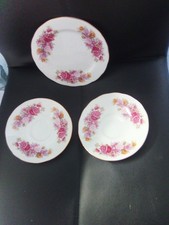 Vintage Gainsborough Bone China 1 teaplate + 2 saucers pink floral