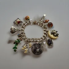 Kirks Folly Halloween Vintage 12 Charm Bracelet 7-1/2” Spider Witch Black Cat ST