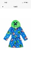 Minecraft Boy's 6/7 Winter Holiday Cozy Fleece Creeper Hooded Bathrobe, Robe