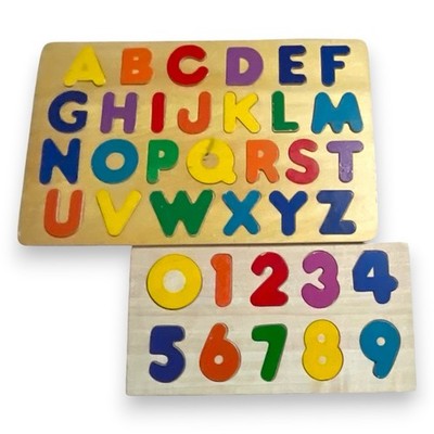 Vintage Lillian Vernon Wooden Alphabet Letters & Numbers Puzzle
