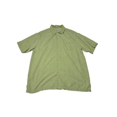 Tommy Bahama Mens Large Silk Tropical Leaf Camp Shirt Green Short Sleeve Button