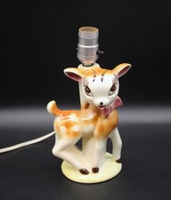 VTG MCM Deer Fawn Bambi Ceramic Lamp Nursery Pink Bow Kitschy No Shade Working