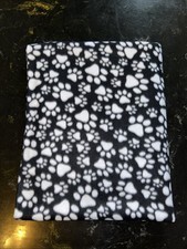 2 Yards Black With White Puppy Dog Paws Fleece Fabric 72 x 60 Inches