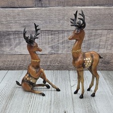 Vintage Celluloid Hard Plastic Reindeer Long Neck Deer MCM Christmas Set Of 2