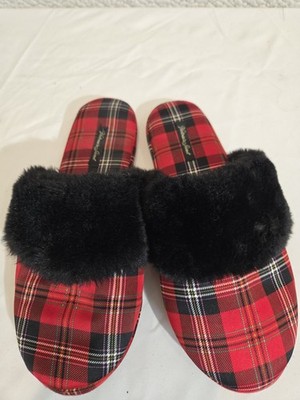Victoria's Secret Signature Satin Slippers Red/Black Plaid Womens Size M 