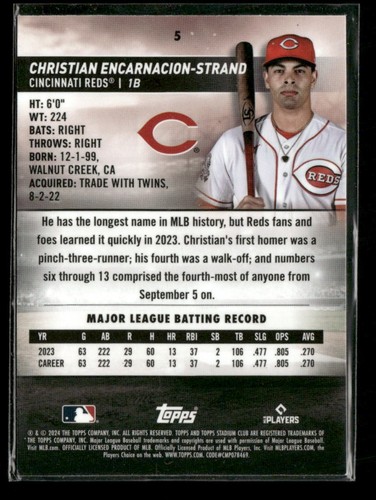 2024 Stadium Club #5 Christian Encarnacion-Strand Chrome Green Refractors - Picture 2 of 2
