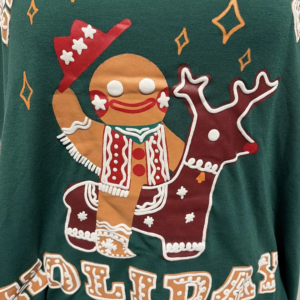 NWT LuLaRoe Leah Drop Shoulder Cuff Tunic Howdy Holiday Gingerbread Man Size L - Image 2 of 4