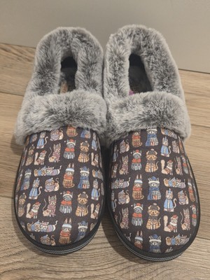 BOBS for Cats Skechers Slippers Women's Winter Kitty Pattern Faux Fur Lined 