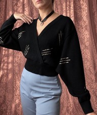 1980s black cropped worsted wool sweater