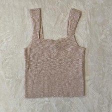 Abercrombie Fitch Ribbed Knit Tank Top Women s L Square-neck Pink White