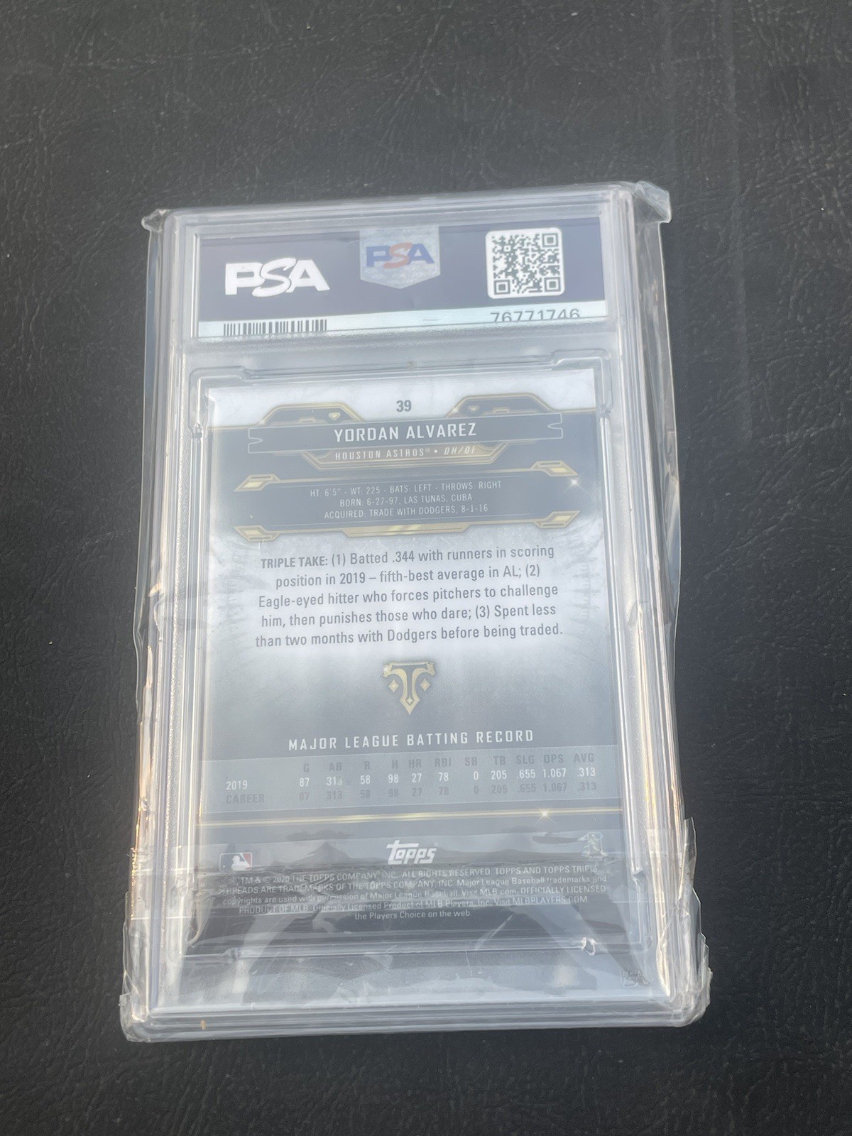 2020 Topps Triple Threads - Yordan Alvarez #39 Amber /199 (RC) POP 4 PSA 8 view 3