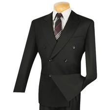 VINCI Men's Black Double Breasted 6 Button Classic Fit Suit NEW