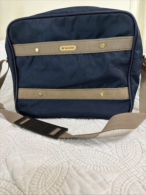 Vtg Samsonite Prospect 2000 Carry  On Shoulder Messenger Bag Navy Brown 13x11''