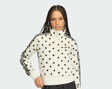 Adidas Satin Polka Dot Track Top Jacket L Trefoil 3 Stripe Retro Full Zip NWT