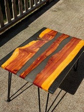 Live Edge wood and epoxy-Red Cedar with 4 Silver and Black Epoxy Rivers