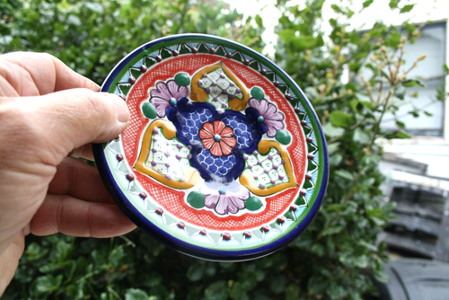 Vintage Hand Painted Handmade Terra Cotta Plate Multi-Colored - Picture 8 of 12