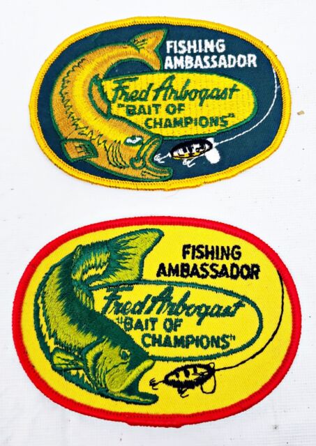 Pair Of Fred Arbogast Jitterbug Lure Fishing Ambassador Patches OH 1960s