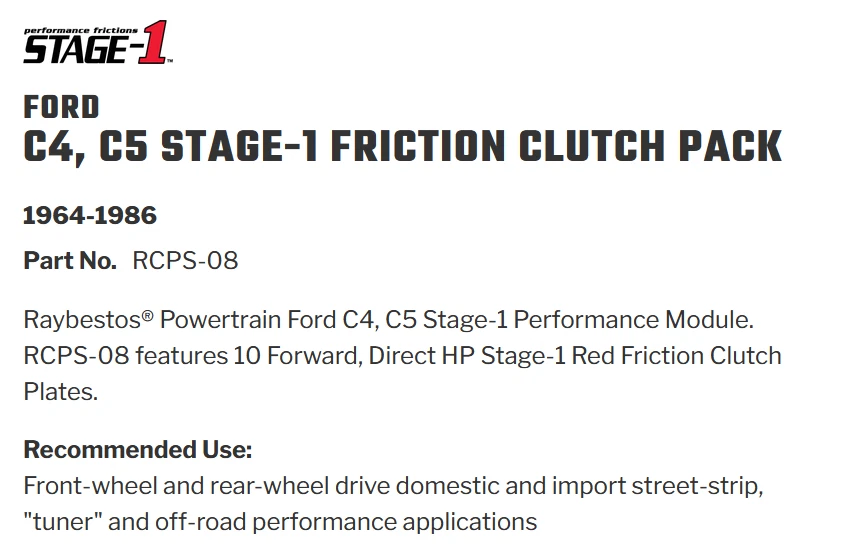 Kit de reconstrucción de embrague Raybestos RCPS-08 C-4 C4 Performance Stage-1 1964-86 apto para Ford Foto 3 de 3