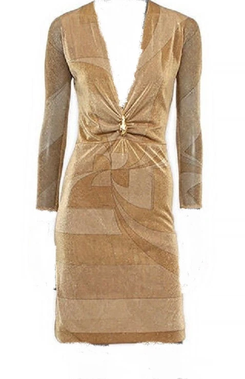 Robe cocktail or métallique Gucci avec ornement tigre taille 42/6 US 1 *09