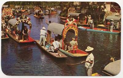 Flower Decked Boats Canal Xochimilco Mexico Chrome Unposted Postcard