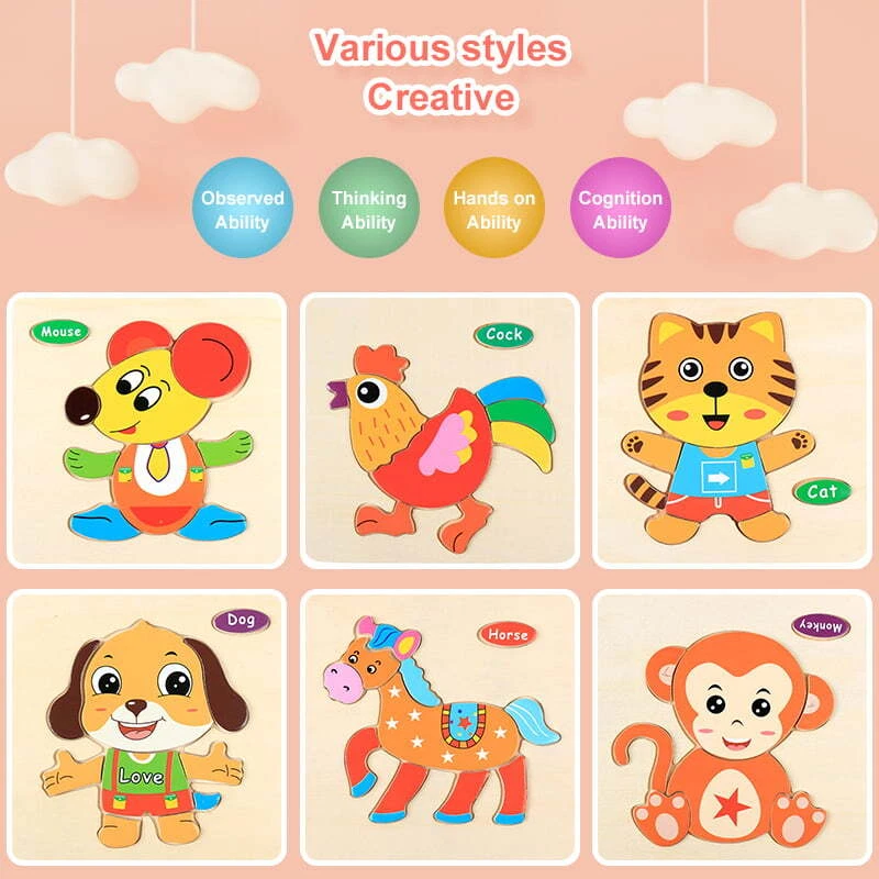 Wooden Puzzles Toy For 3+ Year Olds Toddler Animal Jigsaw Baby Educational Toys - Image 4 of 4