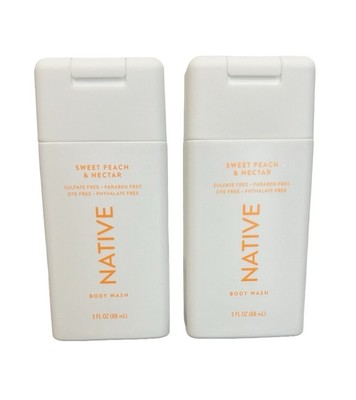 Native Mini Travel Size Body Wash, Sweet Peach & Nectar, 3 oz (2 Pack)