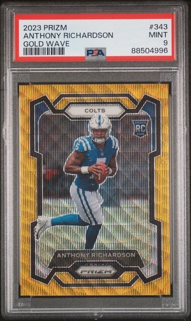 2023 Panini Prizm, Anthony Richardson, #343, RC, Gold wave Prizm, 1/10, PSA 9