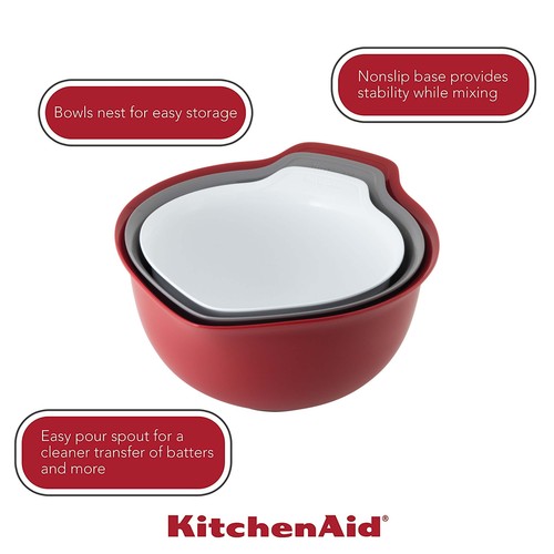 Kitchenaid Universal Easy PourNon Slip Mixing Bowls in Red Gray and White - Picture 3 of 9