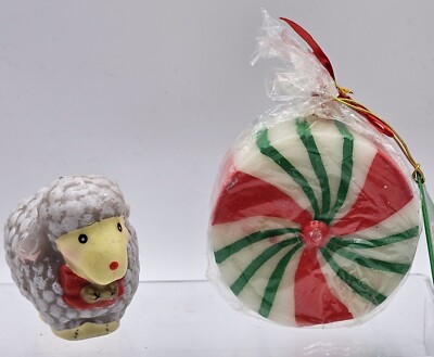 Vintage Candles Lamb Peppermint Candy Holiday Christmas Festive Decorative 2PCS