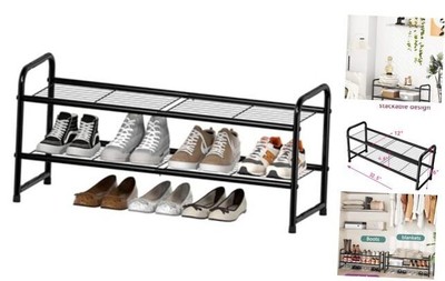  Shoes Rack Shelf for Closet Metal 2 Tier（32.3'' x 12.0'' x 16.2''） Black