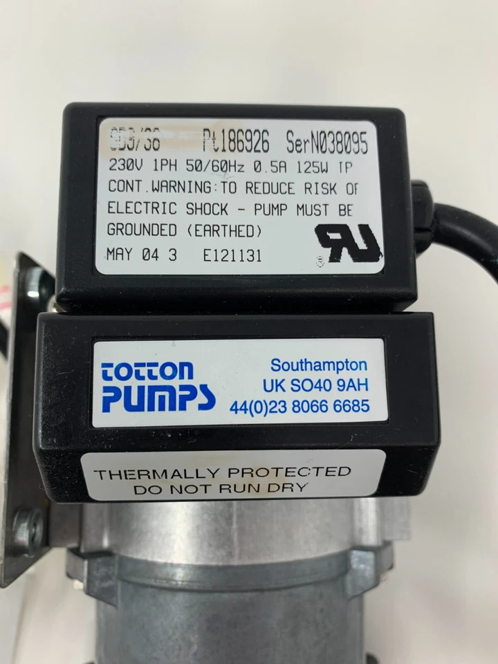 Totton Pumps SD9/38 Diaphragm Pump Motor ASSY Pt186926 230V 1PH 0.5A 125W 1P - Image 3 of 4