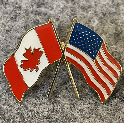 Canadian American Double Flag Stars Maple Leaf Stripes Red White Blue Lapel Pin