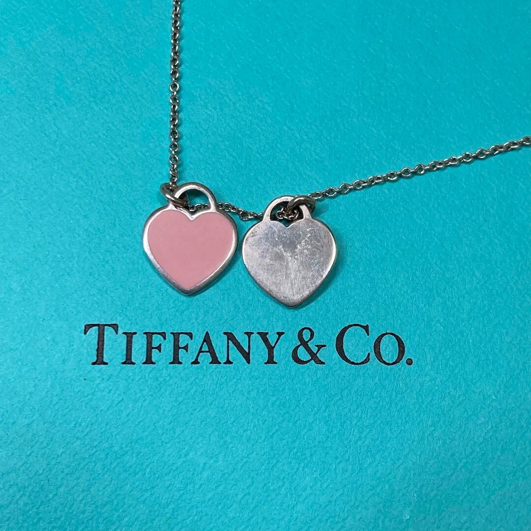 TIFFANY & Co. Return to Mini Double Pink Heart Enamel Pendant