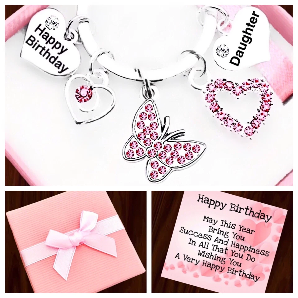 2017THELITTLETHINGS 16th, 18th, 21st Birthday Gift, Pink Butterfly Keyring, 30th, 40th, 50th