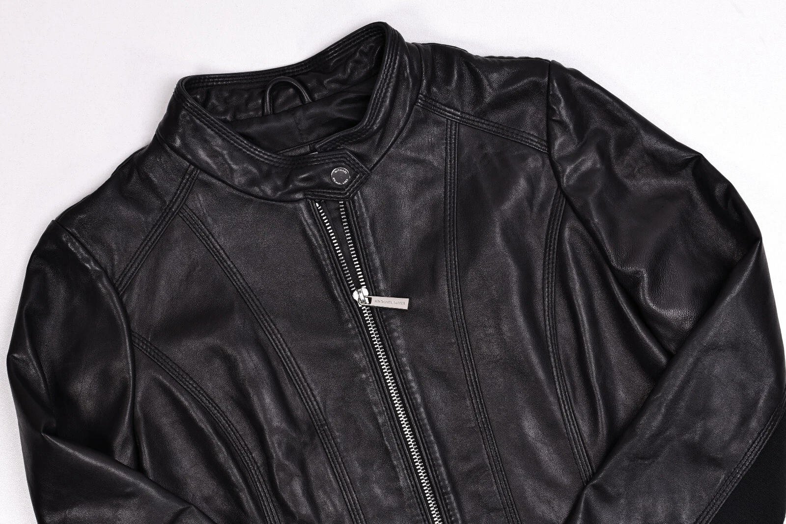 Giacca biker Michael Kors donna pelle nera maniche lunghe tasche zip intera L?