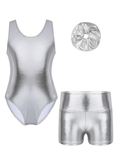 Niños Niñas Trajes de Baile Leotardo Sin Mangas con Pantalones Cortos Banda para el Cabello Color Sólido - Imagen 22 de 41