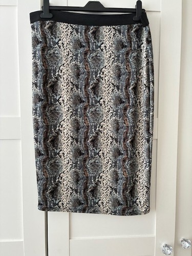 elastic feature waist knee lengt snake print slinky jersey bodycon skirt size 16 - Picture 2 of 3