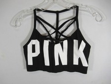 Victorias Secret PINK Ultimate Sports Bra Large Black Strappy Spell Out Wireless
