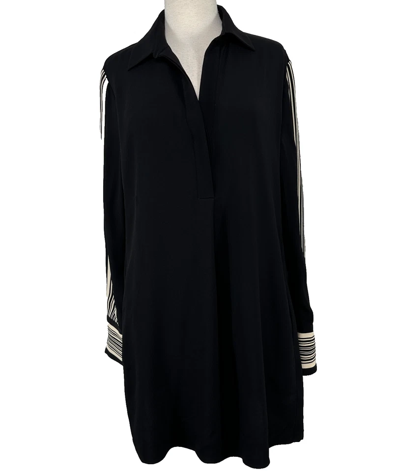 Reiss Black Ellie Side Stripe Long Sleeve Mini Dress Size 10 - Image 2 of 4