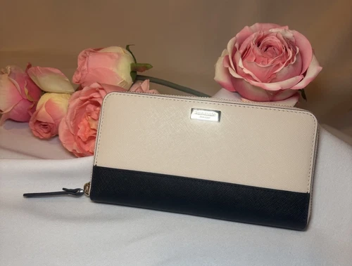 NUOVO portafoglio Kate Spade Laurel Way Neda Continental beige caldo nero debuttato 2016