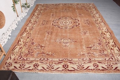 6,9x9 ft Rug, Turkish Vintage Large Rug, Beige Wool Rug